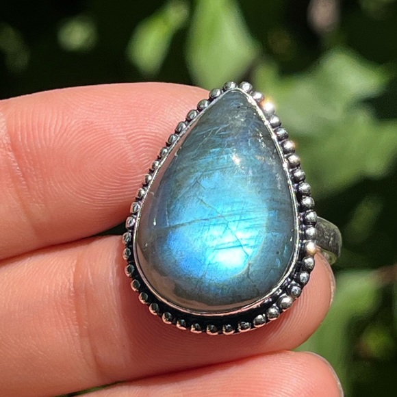 Size 10.5 925 silver plated blue flash labradorite ring‎ - Picture 1 of 12